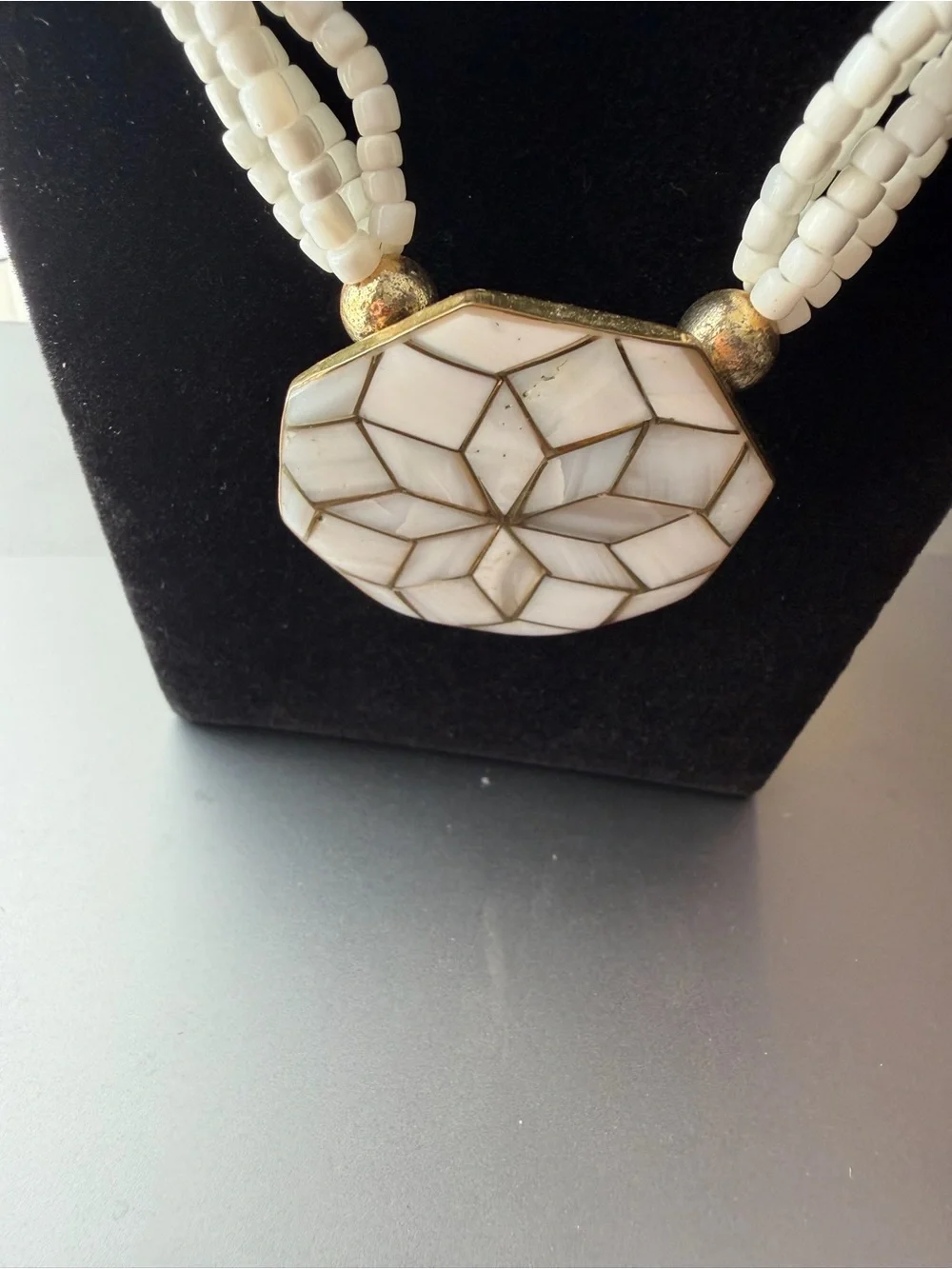 Elegant White Mosaic Statement Necklace
